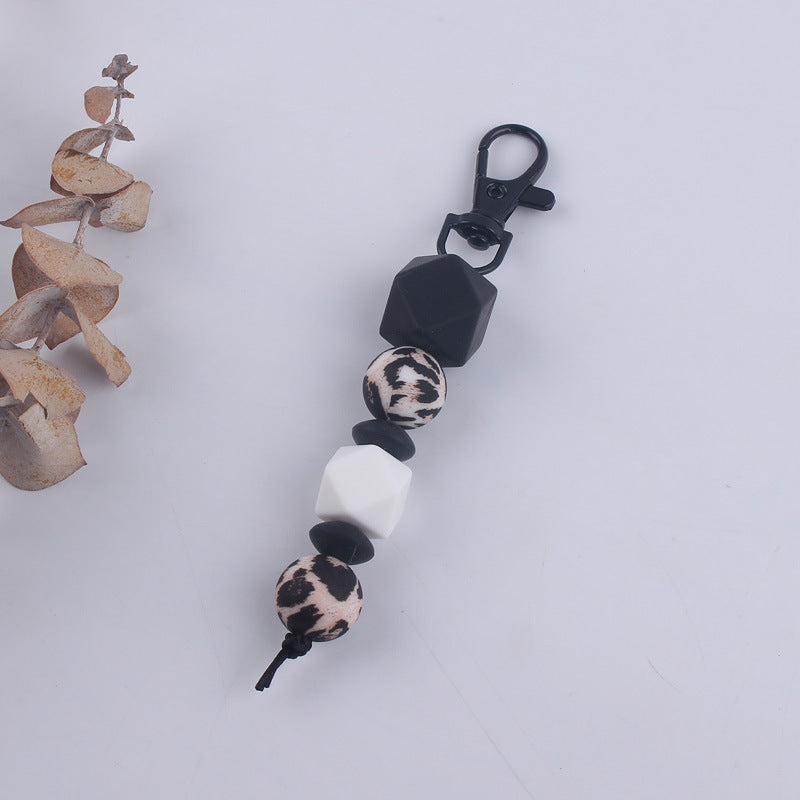 Llavero con cuentas de leopardo de silicona al por mayor